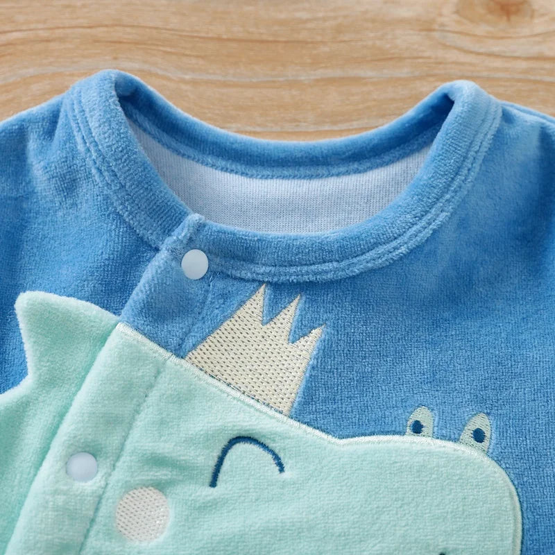 PatPat Winter Baby Boy Clothes 0 to 12 Months Dinosaur Print Fleece Jumpsuit Bodysuits & One-pieces Long-sleeve Baby Onesies