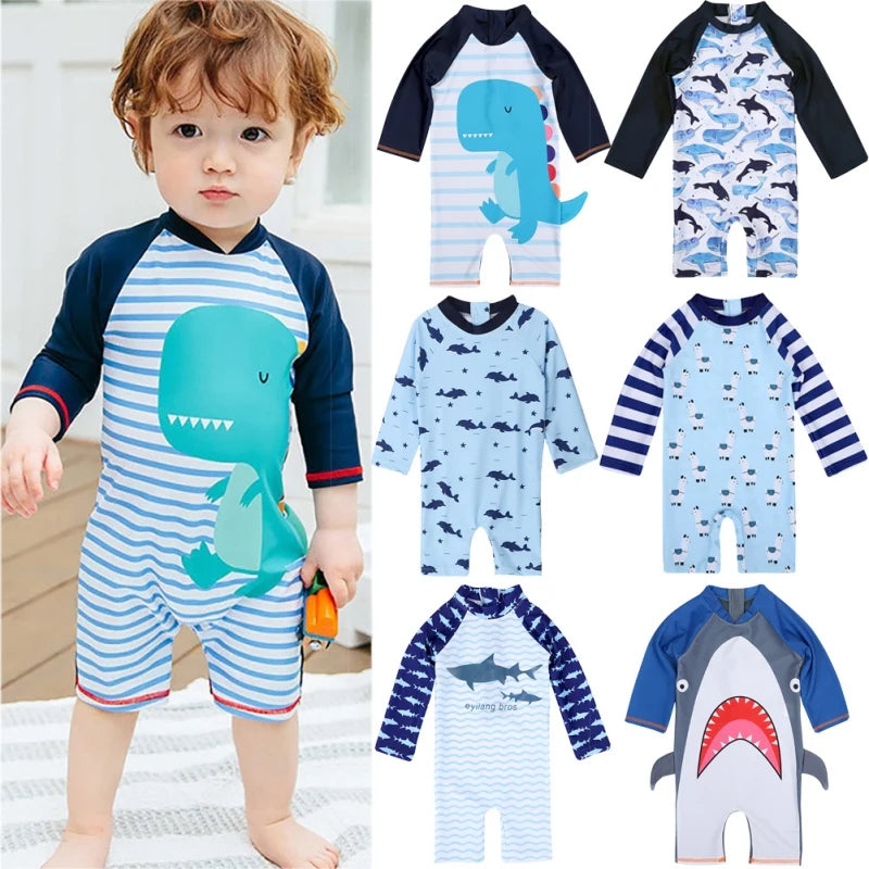 Cartoon Baby Swimwear Boys Swimsuit One Piece Zip Sunsuit Child Bathing Suit Infant Toddler Kids UPF 50+ Sunscreen Beachwear