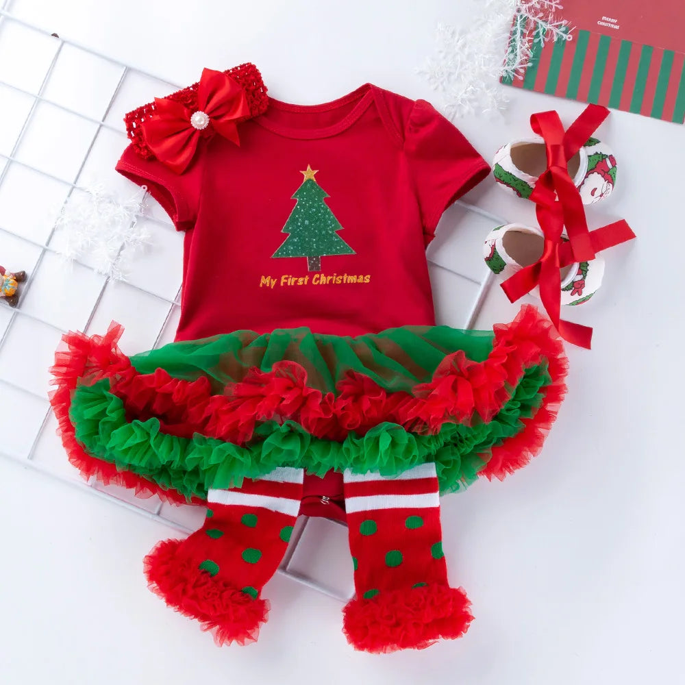 Christmas Baby Romper Cotton Santa Claus Jumpsuit Tutu Dress