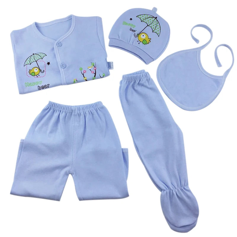 Newborn Baby Set ( 5pcs/set) Clothes Infant Bib Hat Suit 20 Styles