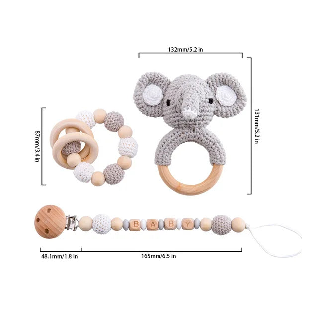 Baby Crochet Bear Teething Toys Cotton Towel Gift Box Bath Toys Set