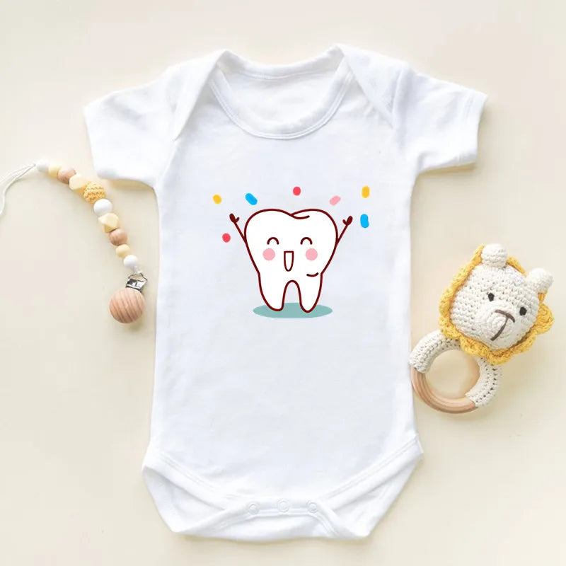 I Got My First Tooth Print Short Sleeve Baby Bodysuits