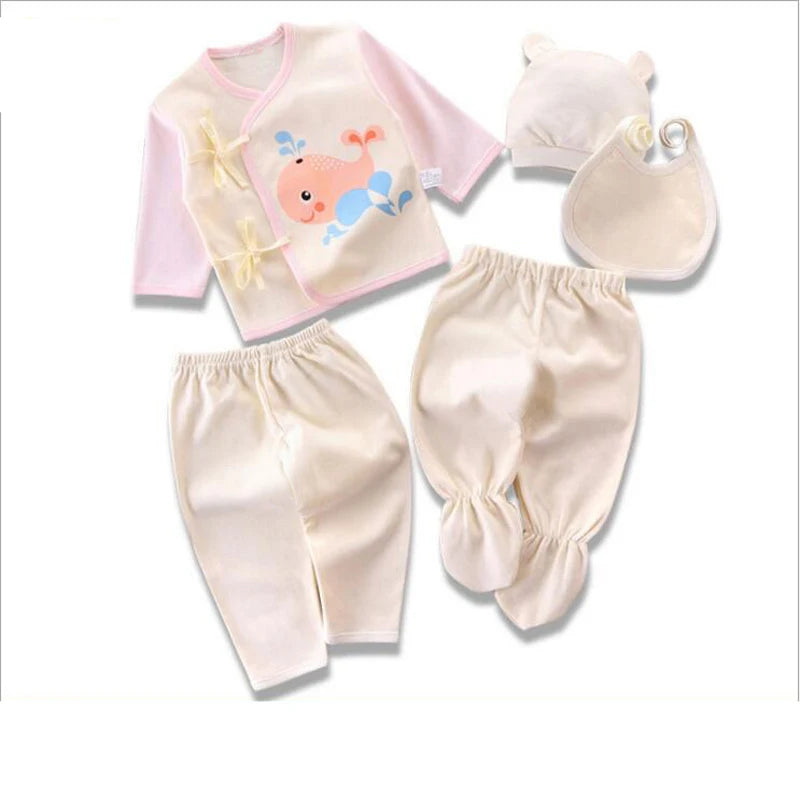 Newborn Baby Set ( 5pcs/set) Clothes Infant Bib Hat Suit 20 Styles