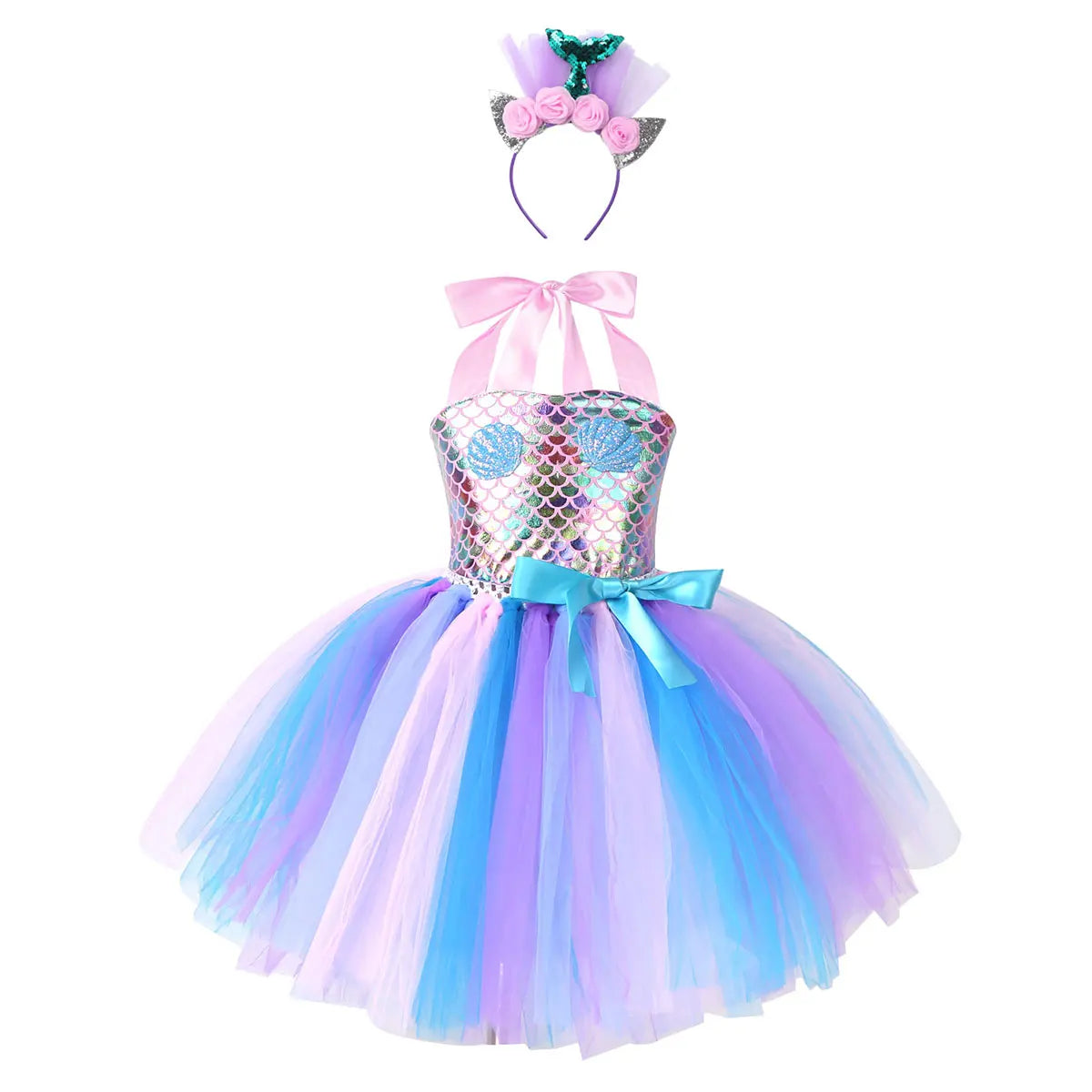Princess Dress Up Mermaid Tulle Tutu Dresses With Headband
