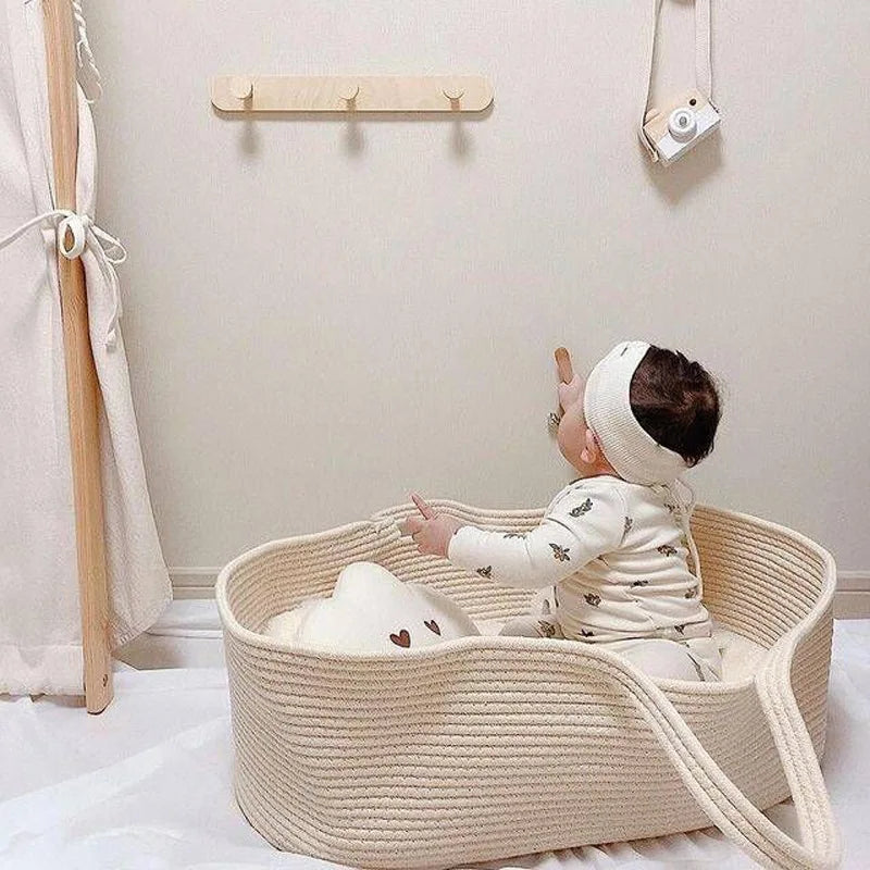 Cotton Rope Woven Baby Hand Moses Basket Folding Car Portable Newborn Sleeping Bed Outdoor Travel Cradle Nest Infant Bassinet