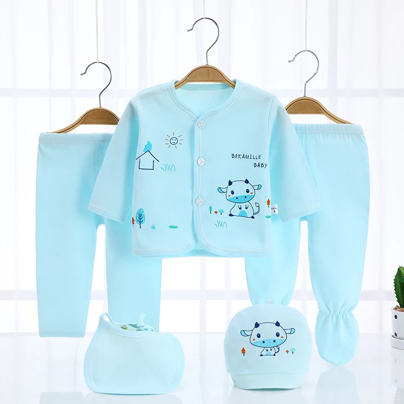 Newborn Baby Set ( 5pcs/set) Clothes Infant Bib Hat Suit 20 Styles