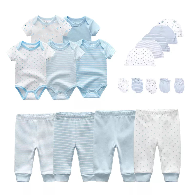 Baby Bodysuits+Pants+Hats+Bibs Cotton Sets