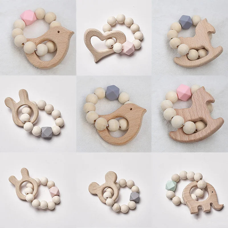 Baby Rattles Play Stroller Toy Teether Wooden Toy