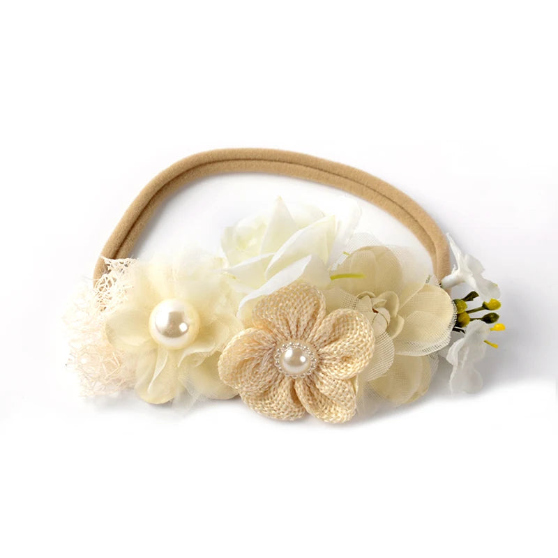 Baby Girl Headbands Nylon Floral Pearl Newborns Headband Princess