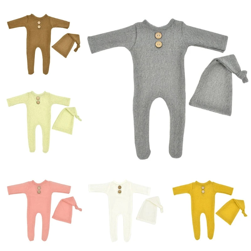 Mohair Baby Romper Hat Set Knitted Wool Bodysuit