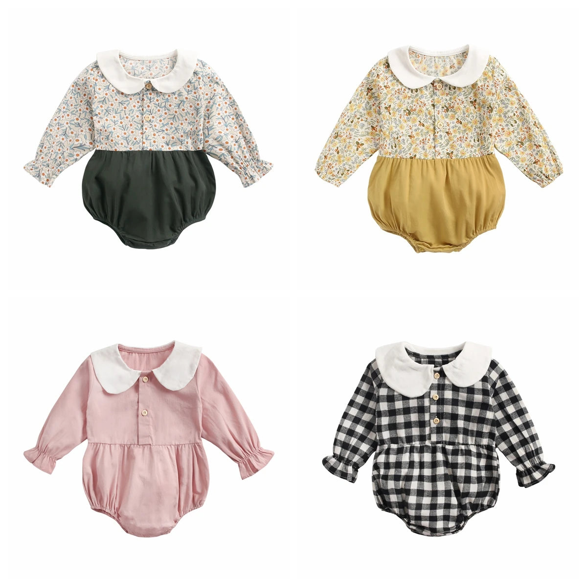 Cute Newborn Baby Girl Bodysuits Cotton Flowers Plaid