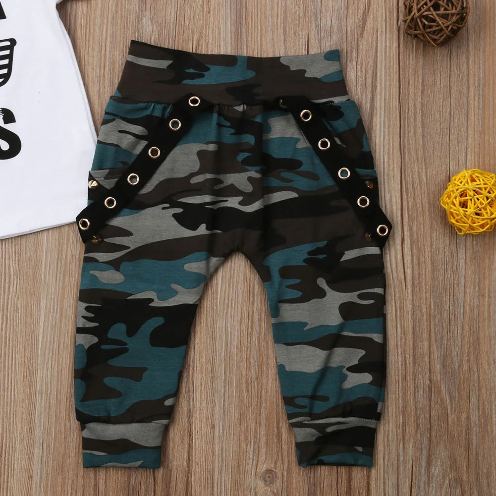 Newborn Baby Boys Clothes Short Sleeve Letter T-shirt Pants 2Pcs