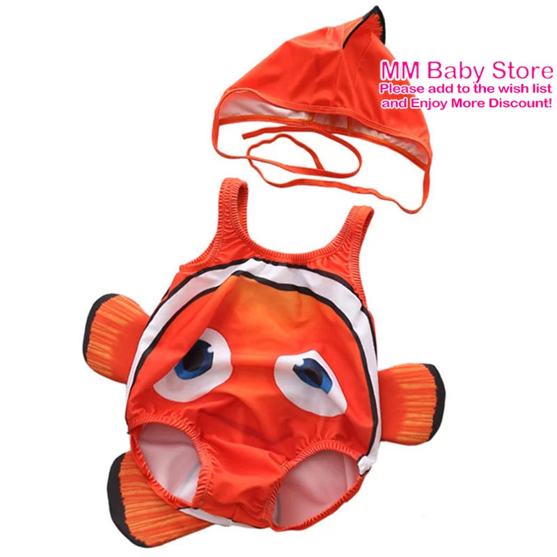 Summer Baby1-3 Years Clownfish Decoration Boys Girls One Piece Swimsuit Girls Swimwear Children Swimsuit Cute Baby Bathing Suit