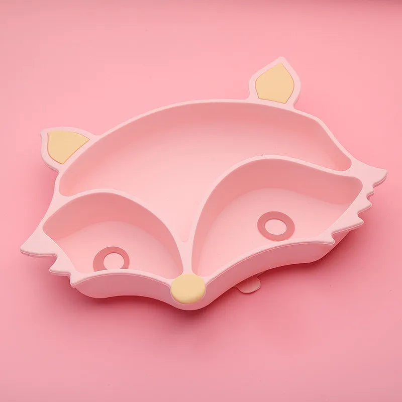 Children's silicone tableware, baby silicone suction cups, cartoon elephant, fox compartment food tray