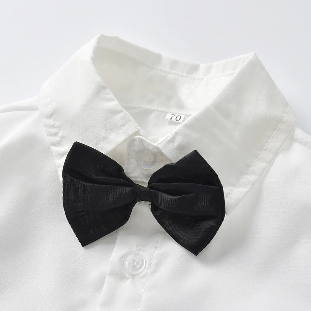 Newborn Baby Cotton Suit Black Bow Tie Plaid Set