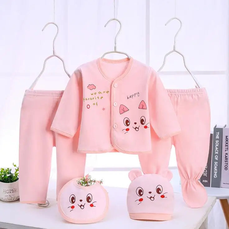 Newborn Baby Set ( 5pcs/set) Clothes Infant Bib Hat Suit 20 Styles
