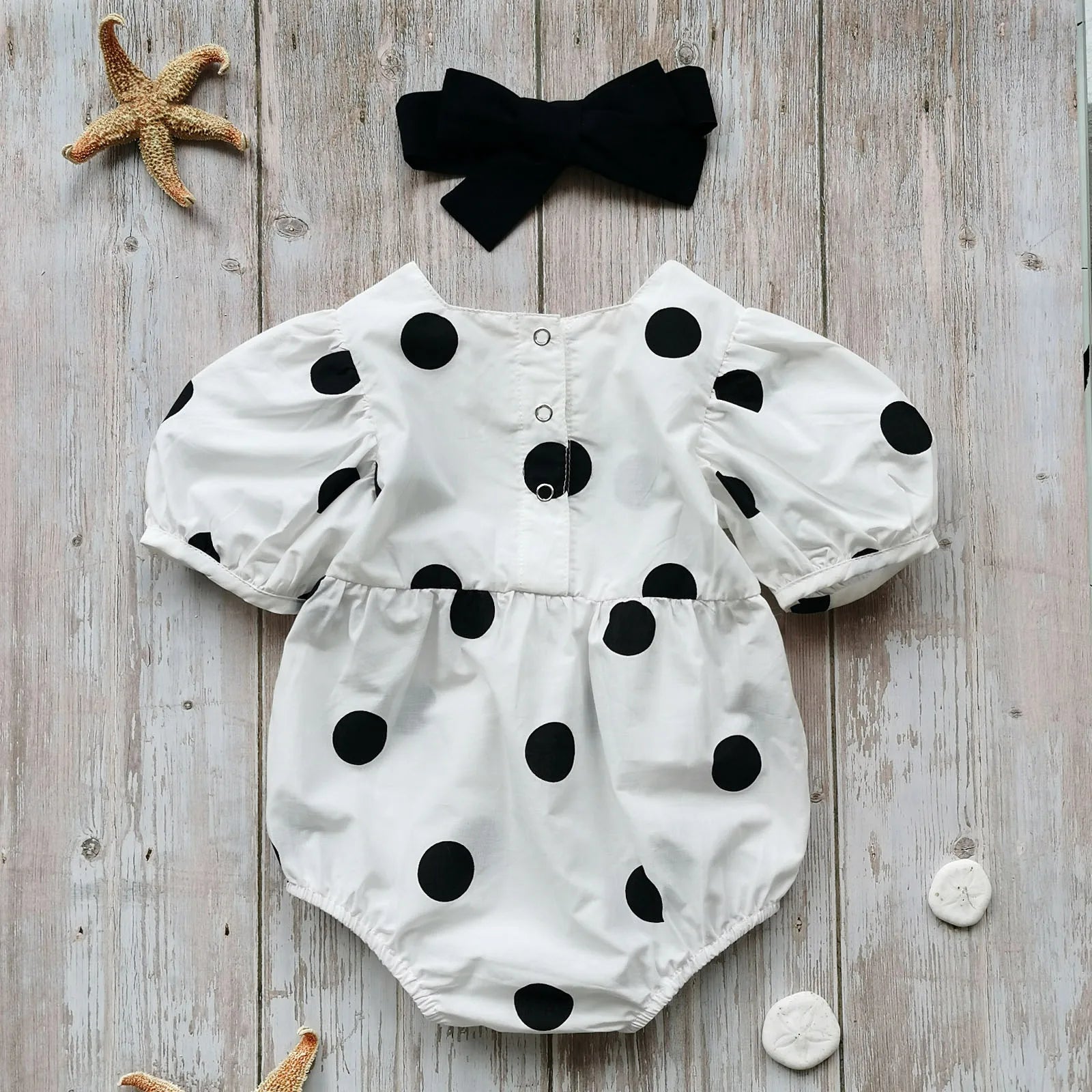 New Summer Polka Dot Printed Puff  Jumpsuit Headband 2pcs Outfit