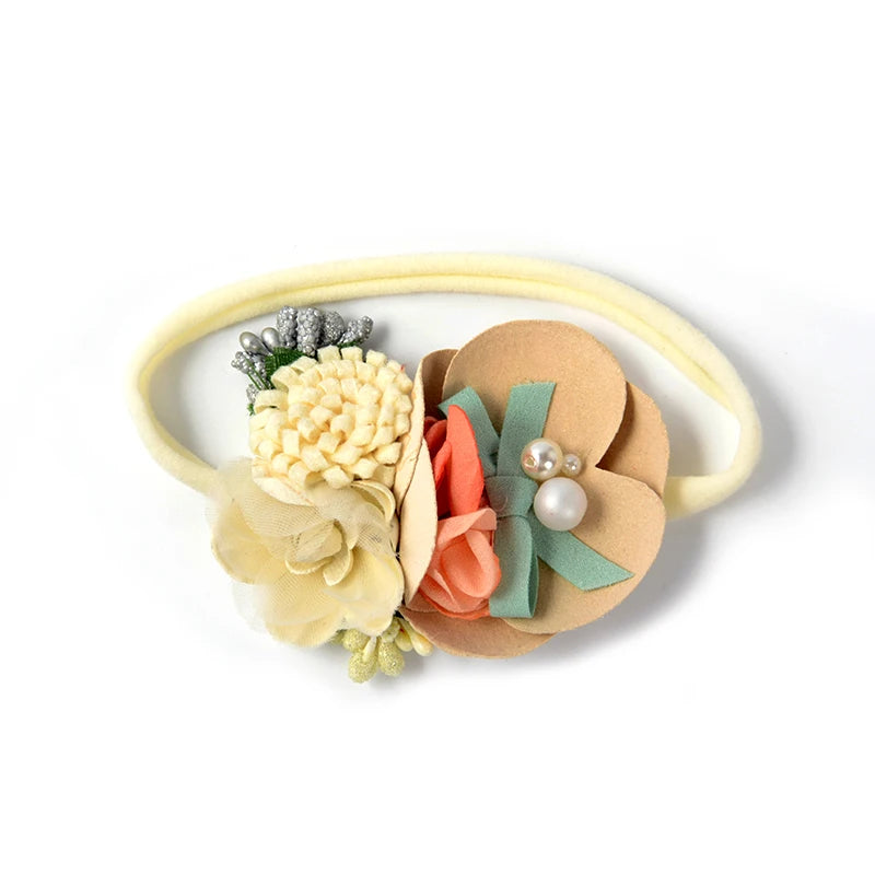 Baby Girl Headbands Nylon Floral Pearl Newborns Headband Princess