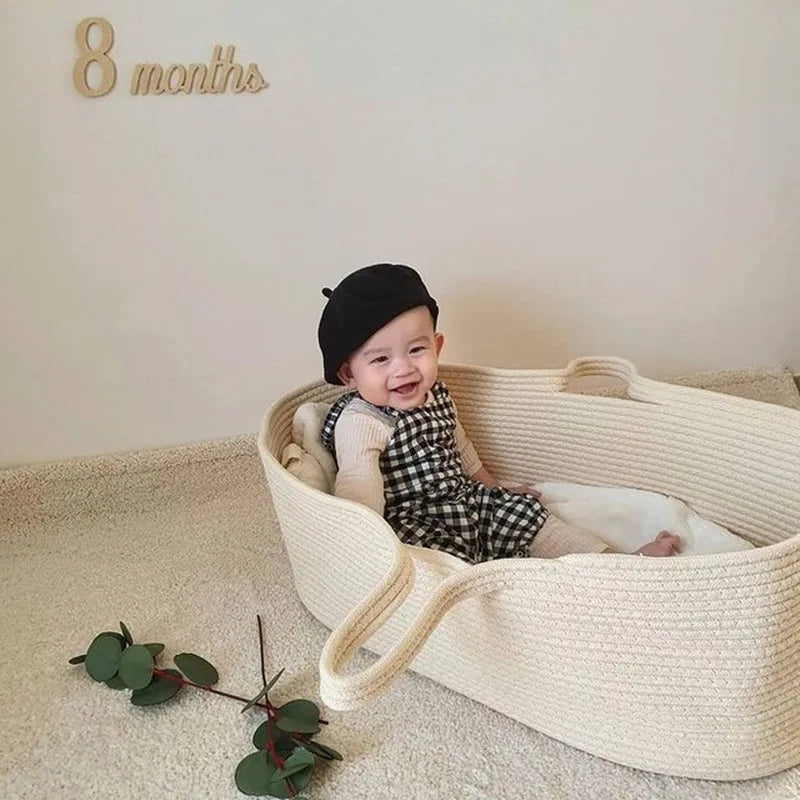 Cotton Rope Woven Baby Hand Moses Basket Folding Car Portable Newborn Sleeping Bed Outdoor Travel Cradle Nest Infant Bassinet