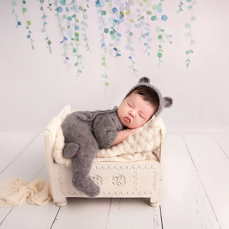 Newborn Photography Props Set Overalls Sleepy Hat Bebe Knit Sleeved Outfit Baby Photo Wrap Foot Shoot Romper Pajamas Accessories