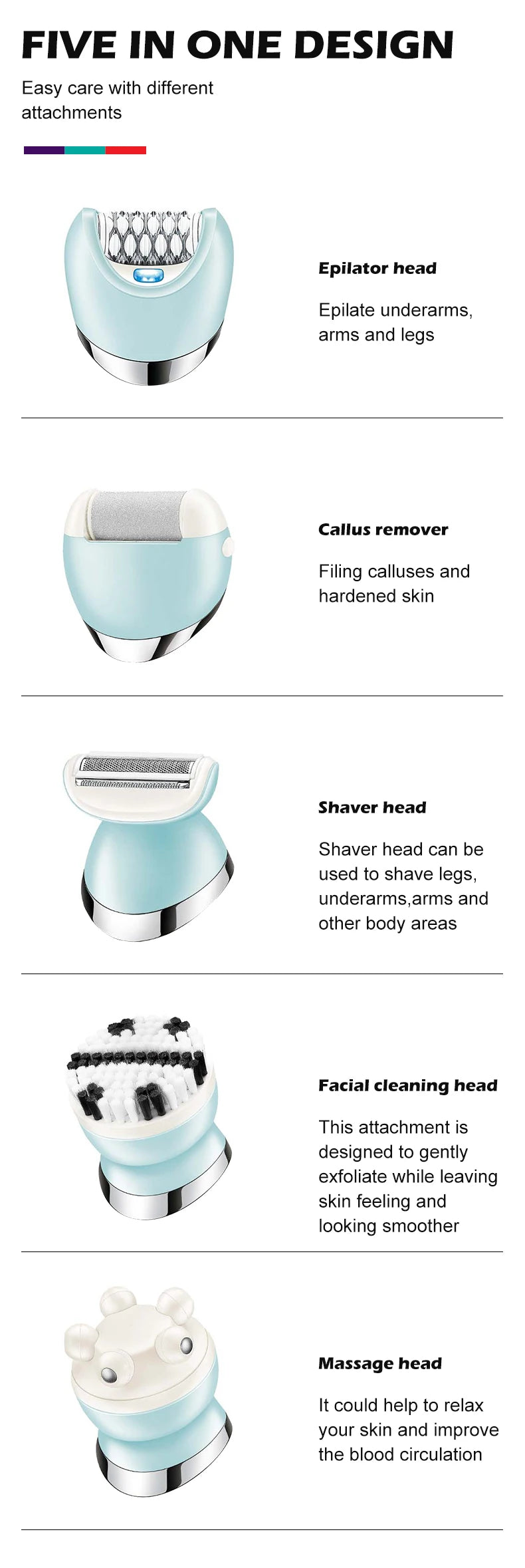 Hair Epilator Electric Lady Shaver Underarms Leg Bikini