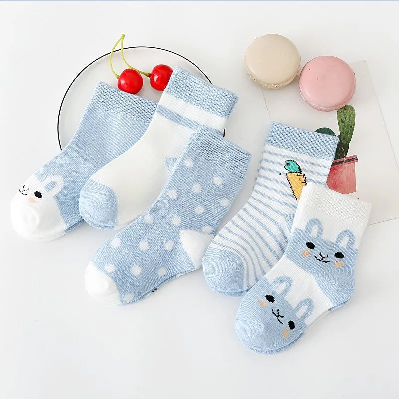 Cotton 5Pairs Baby Socks Newborn Baby Boy Socks 0-1-3-7Y Kids Pure Cotton Animal Design Fadeless Soft Children's Socks for Girls