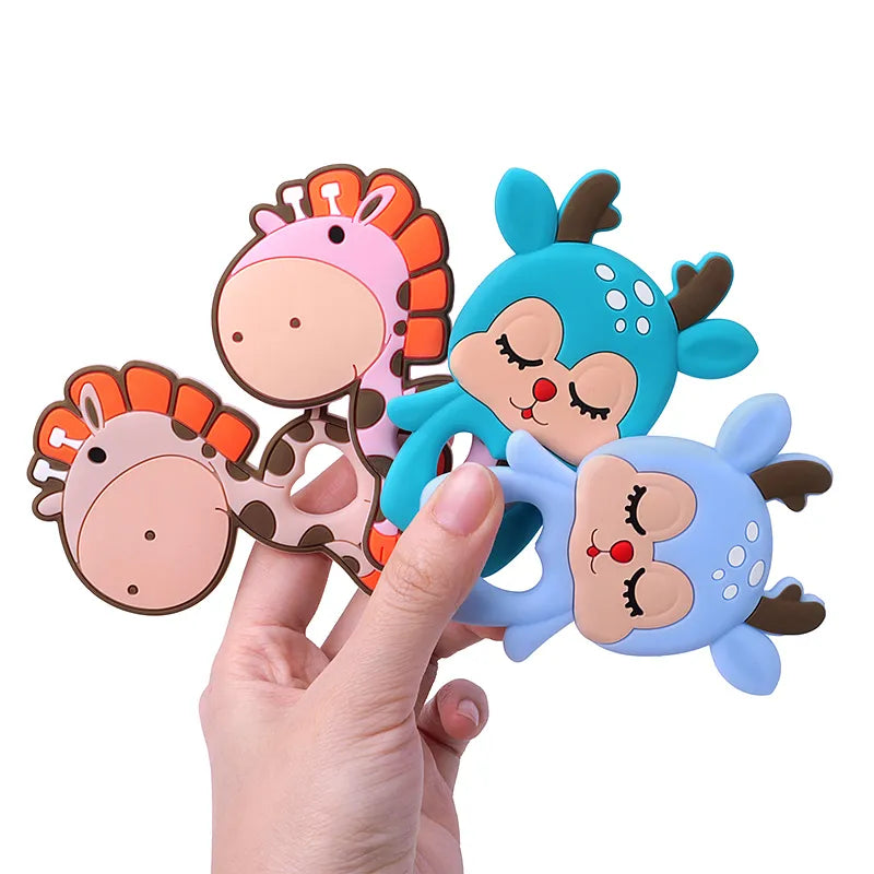 TYRY.HU 1Pc Baby Silicone Teether BPA Free Cartoon Frog Deer Teething Necklace Pendant Nursing Teeth Gift Baby Silicone Teether
