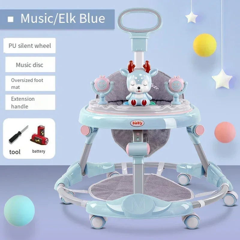 Baby Walker Anti-O-leg Multi-functional Anti-rollover Folding Trolley Boys Girls Can Sit Push 6-18 Months Baby To Learn To Drive