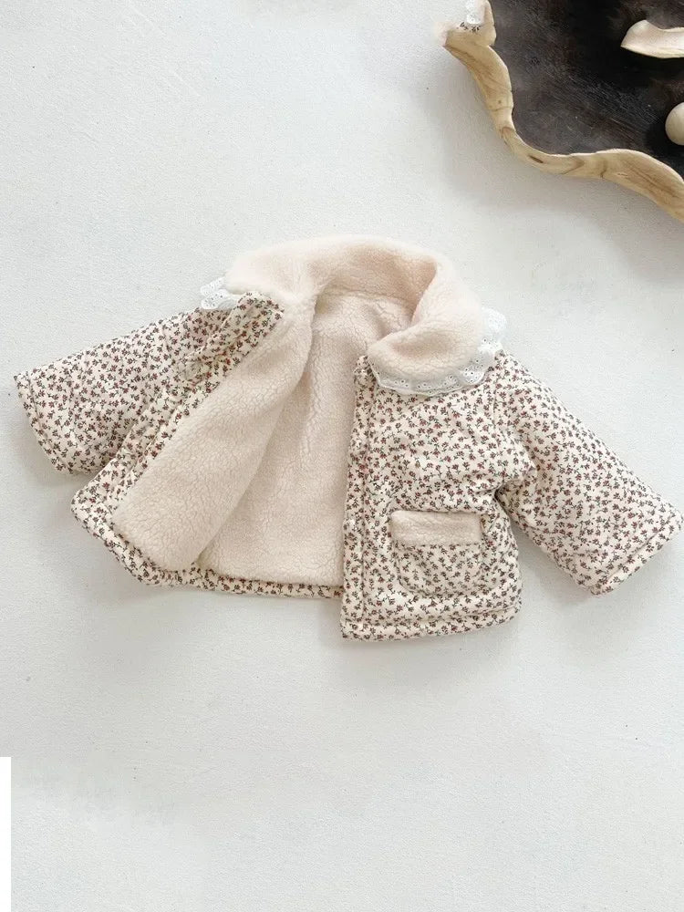 Baby Girl Winter Jacket Thick Lamb Lace Collar Cotton 0-3y