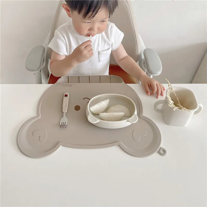Korean Baby Meal Mat for Kids Waterproof Silicone Table Mat Portable Bear Shape Food Grade Children Feeding Insulation Pad