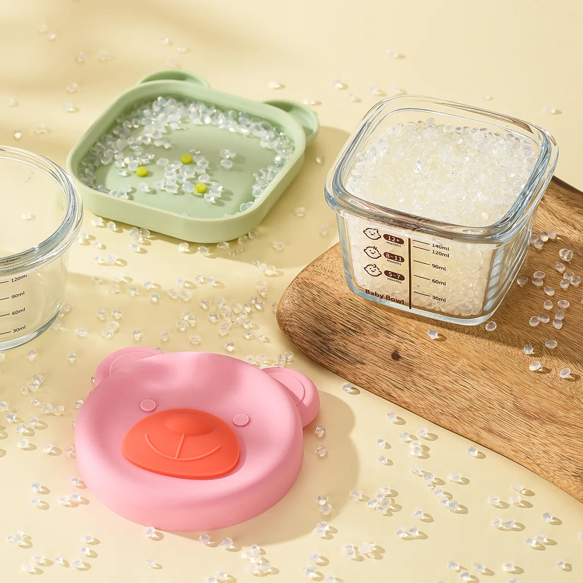 Baby food mold portable seal storage box baby glass solid food bowl bear silicone cover steamer crisper