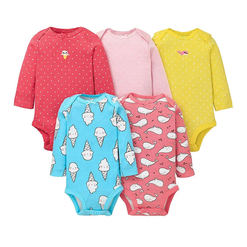 Winter 5PCS/lot Baby Bodysuits Long Sleeve 100% Cotton