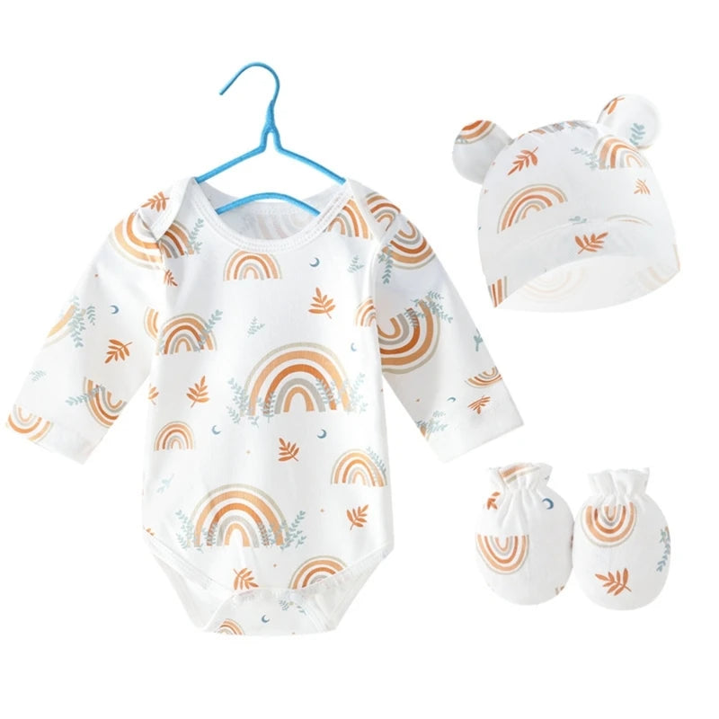 Soft Baby Clothing Set Newborns Hat with Bodysuit & Hand Cover