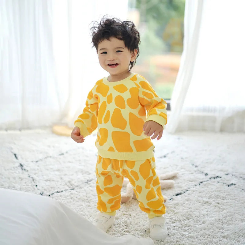 Lovely Giraffe Tops+Pants Two piece set Cotton Baby Custome