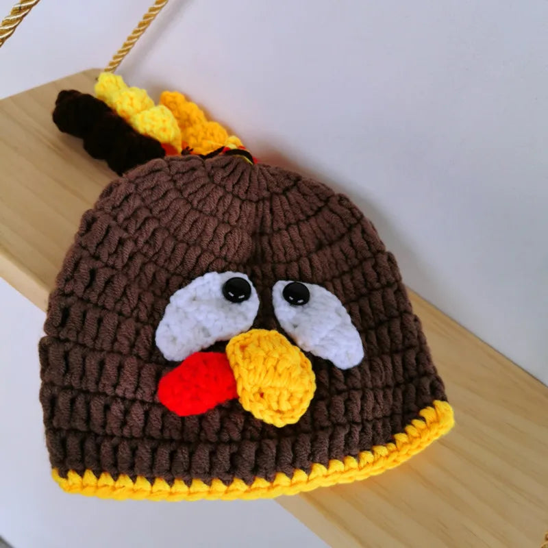 Handwoven Baby Photography Clothing, Turkey Shaped Knitted Hat+pants, 2-piece Set of Darling Shoot A Film Props Accessories