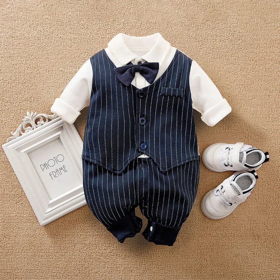 Newborn Formal Suit Baby Boy Clothes Bow Tie Tuxedo Jumpsuit
