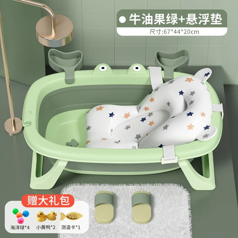 Cartoon Newborn Foldable Bathtub With Extended Anti Slip Design, Double Sided Storage Slot,Baby Bathroom Supplies Infant Bathtub