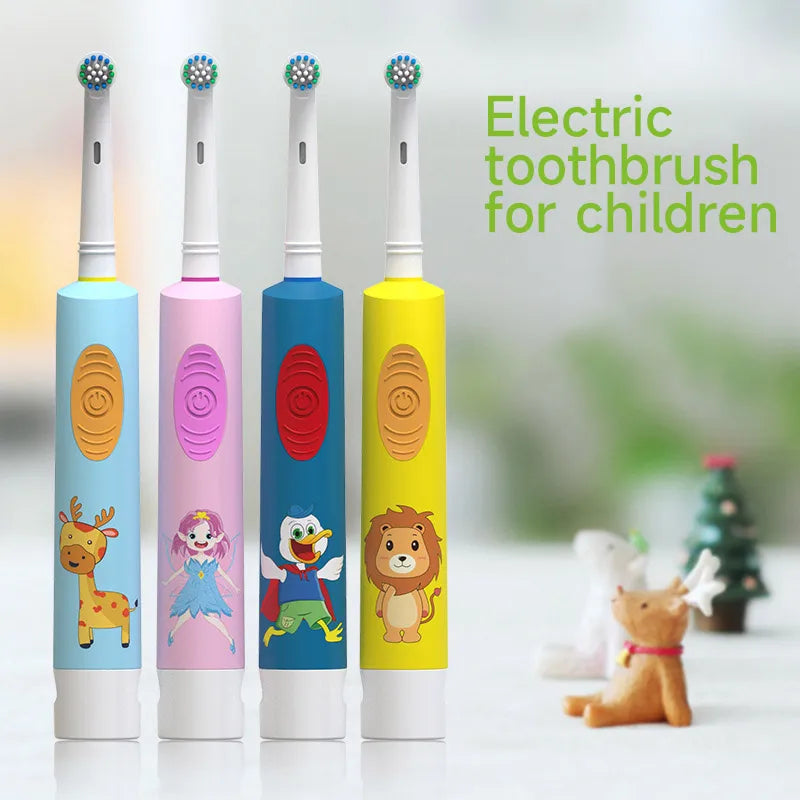 Electric toothbrush, children's electric toothbrush, battery toothbrush, cartoon rotating small head, 4-14 years old children's