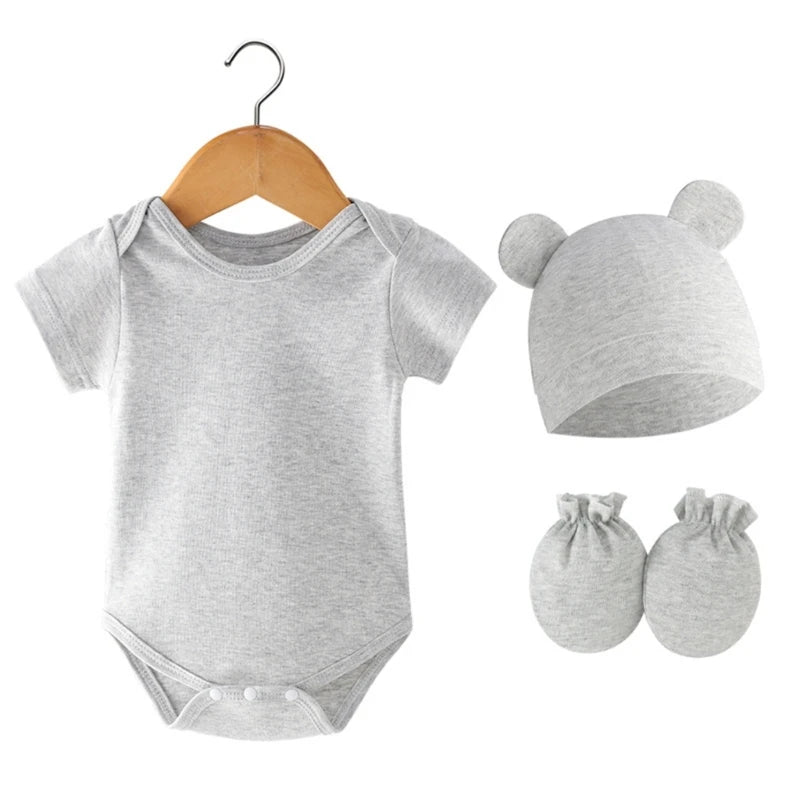 Soft Baby Clothing Set Newborns Hat with Bodysuit & Hand Cover