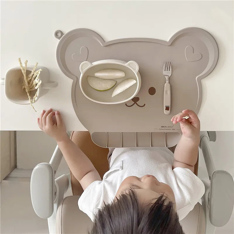 Korean Baby Meal Mat for Kids Waterproof Silicone Table Mat Portable Bear Shape Food Grade Children Feeding Insulation Pad
