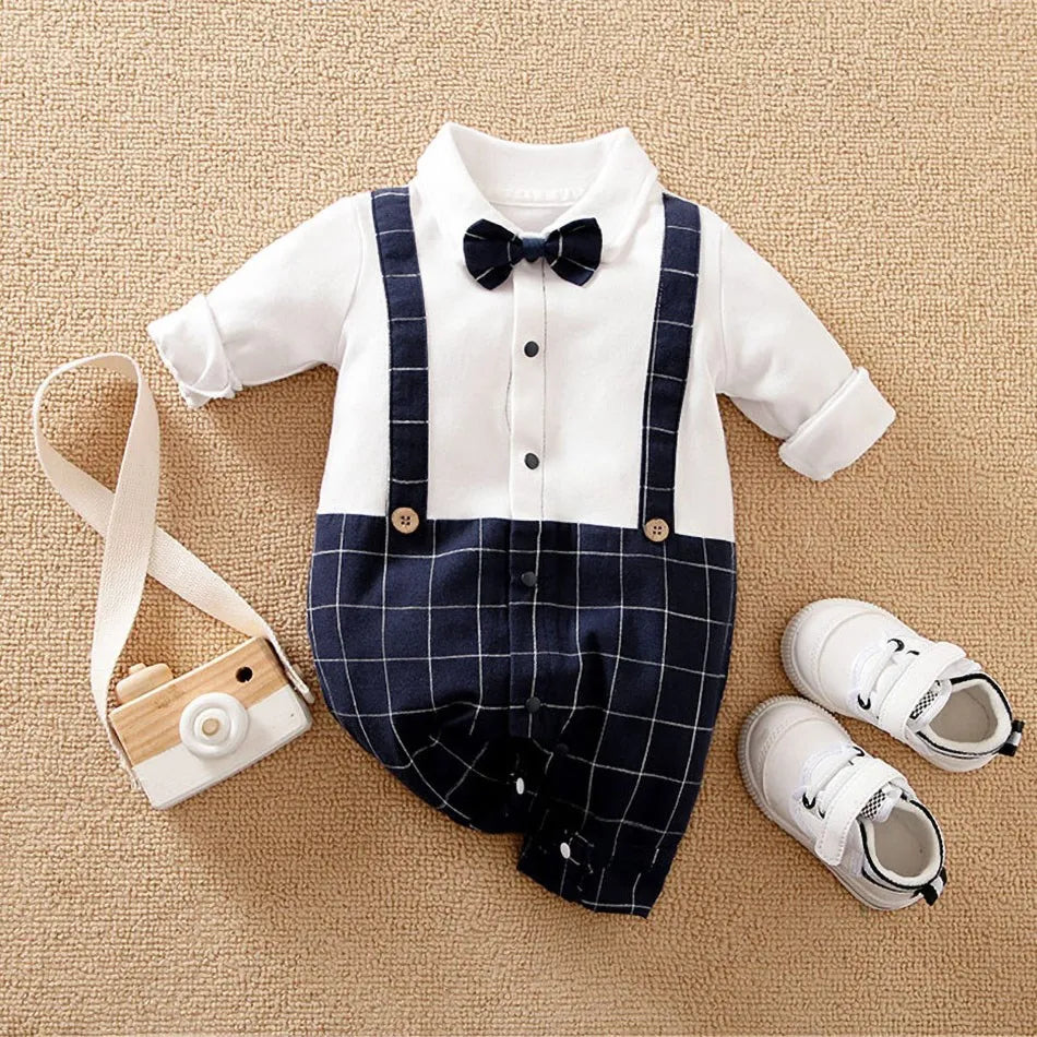 Newborn Formal Suit Baby Boy Clothes Bow Tie Tuxedo Jumpsuit