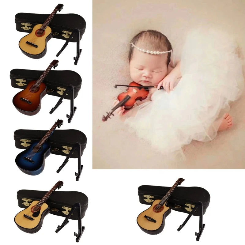 Baby Photography Props Mini Musical Guitar Instruments for Newborn Photo Shooting Sutido Accessories Vintage Photoshoot