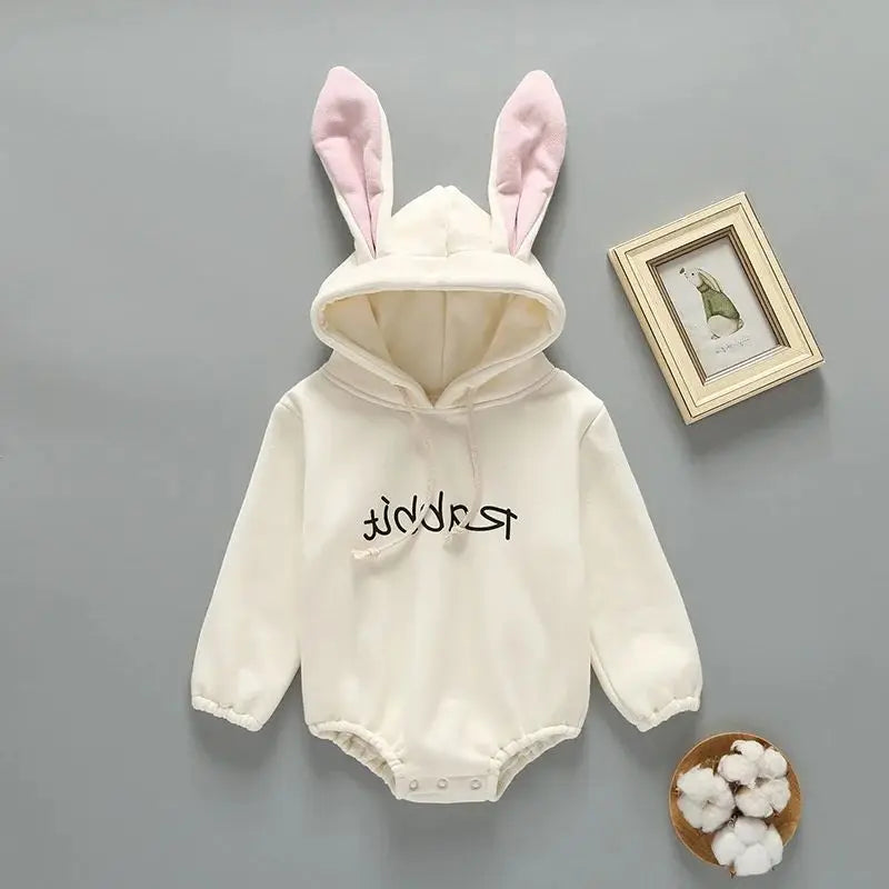 Newborn Baby Rabbit's Ears Hooded Wool Jumpsuit