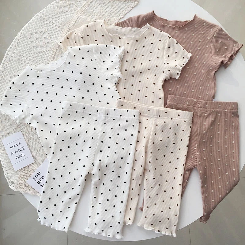Korean Kids Summer New Pajamas Set Cute Cherry T-shirt Baby Girl Clothes Short Sleeves Tops Shorts 2PCS Toddler Home Loungewear