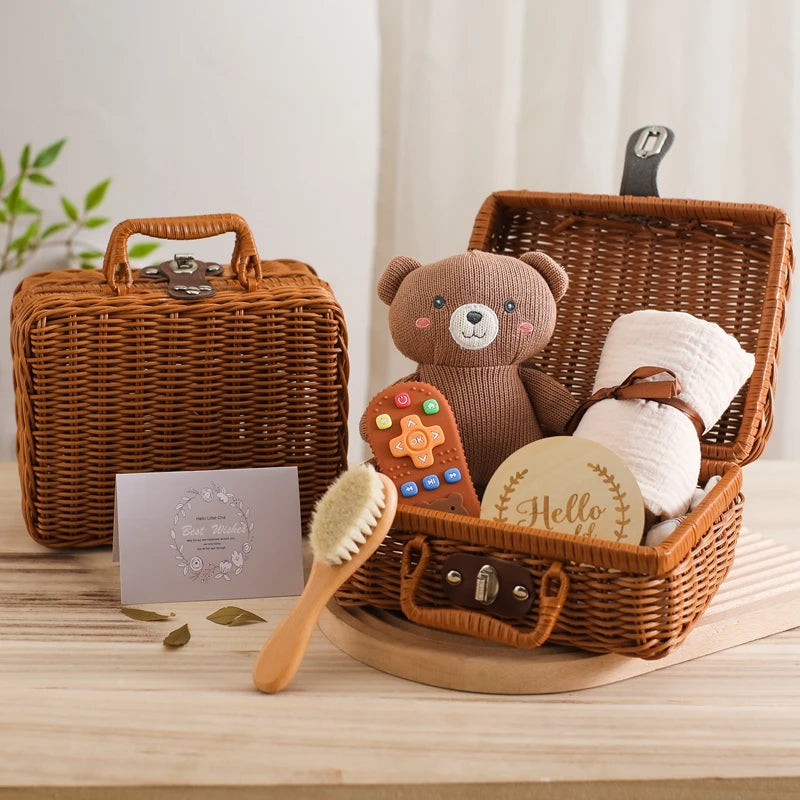Baby Crochet Bear Teething Toys Cotton Towel Gift Box Bath Toys Set