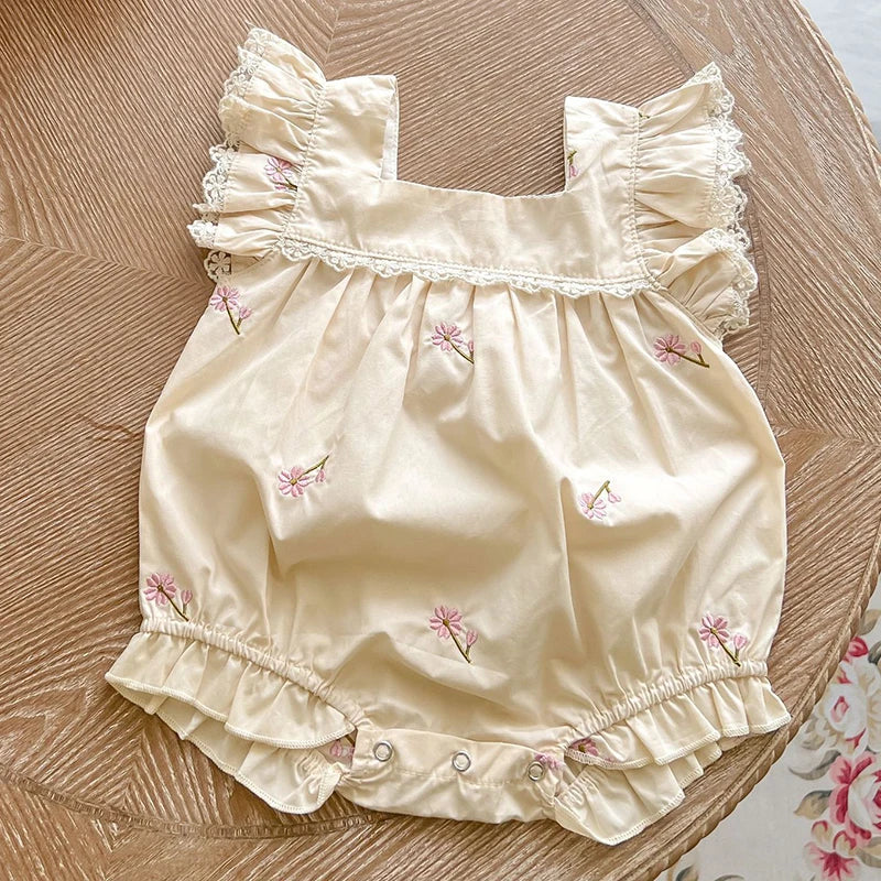 Newborn Baby Girls Jumpsuit Flying Sleeve Cotton Bodysuits
