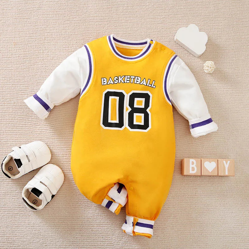 Baby Boys Romper Cotton Playsuit Overalls Basketball Clothes Suit Newborn Clothing 0 3 6 12 18 Months Print Long Sleeve Jumpsuit