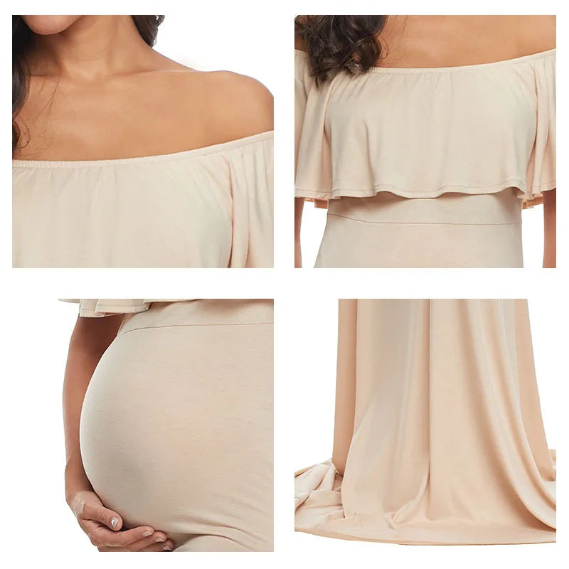 Liu&Qu Women Maternity Photo Shoot Dresses Elegant Slim Robe Pregnancy Photography Dress Off Shoulder Long Dresses Party Clothes