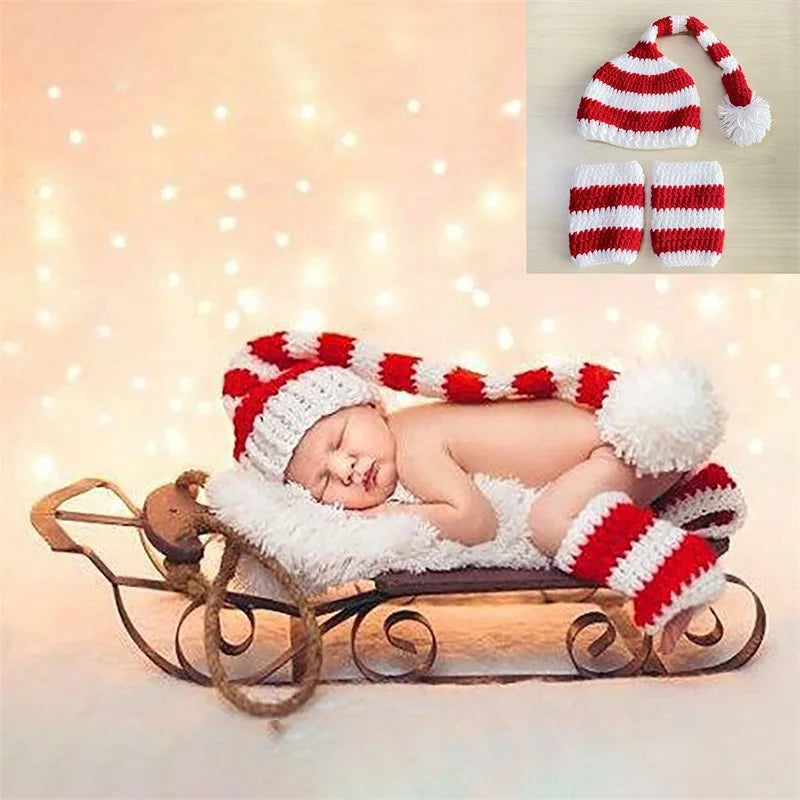Christmas Newborn Photography Clothing Baby Wrapped Cloth Hats 2Pcs Set Studio Photograph Props Full Months Baby Souvenirs