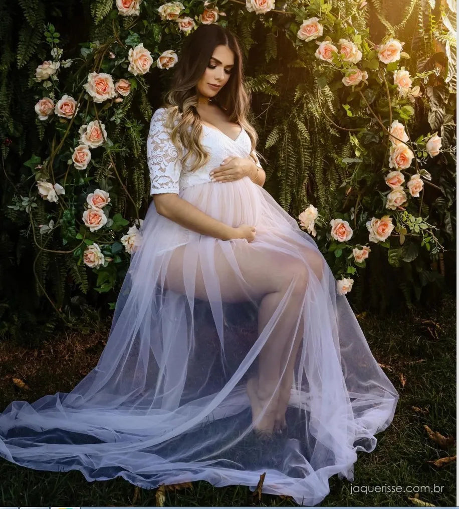 Maternity Sexy See-Through Pregnancy Dresses Baby Shower